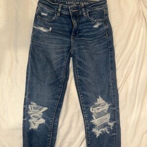 American Eagle Outfitters Women's Distressed Blue Straight Leg Jeans